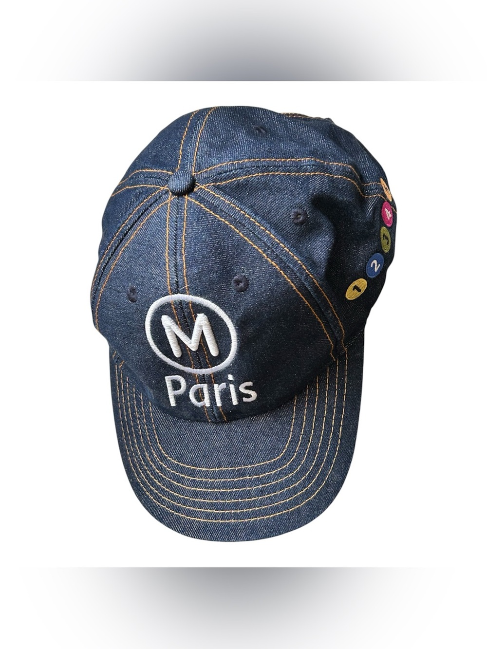 Vintage Paris Metro Embroidered Denim Strapback Hat Cap